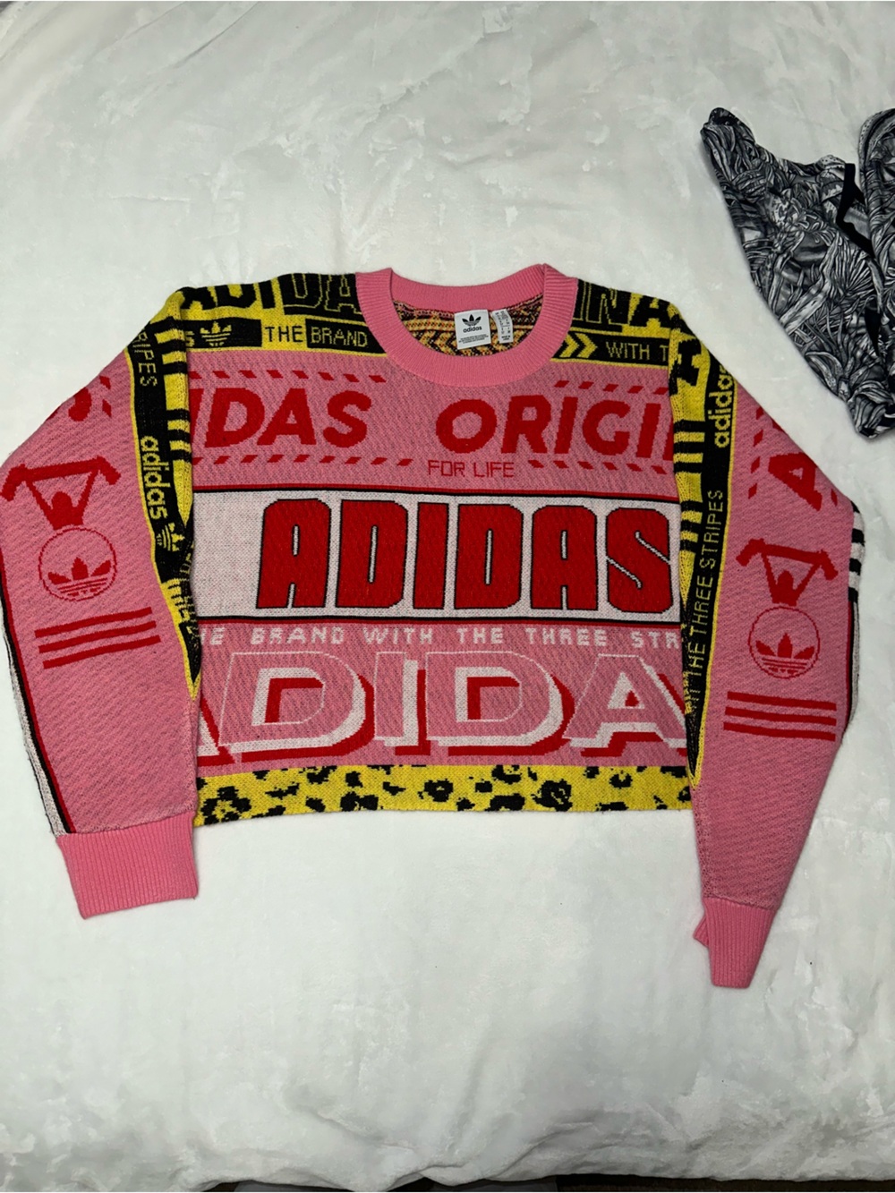 adidas Bubblegum Pink & Yellow Logo Knit Sweater